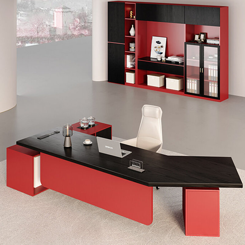 Bureau de direction 70,87 po en pin courbé de luxe avec cabinet d'appoint et table à thé 70,87 po - Table de bureau multifonctionnelle moderne