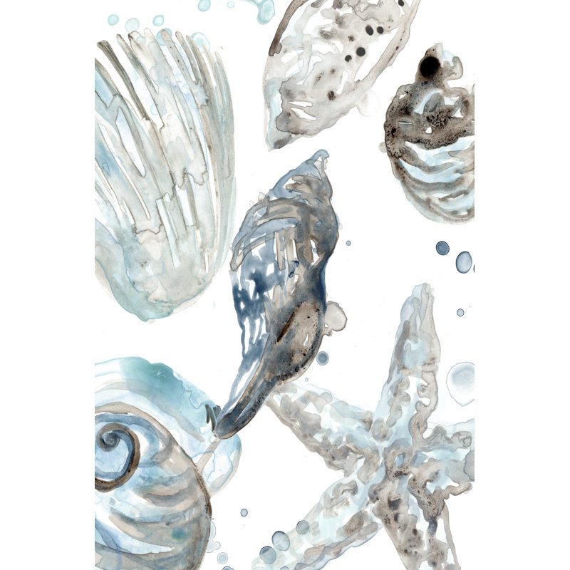 Cerulean Seashells III par June Erica Vess - peinture sur toile tendue, H 18 po x l 12 po, Cadre flottant doré, Non