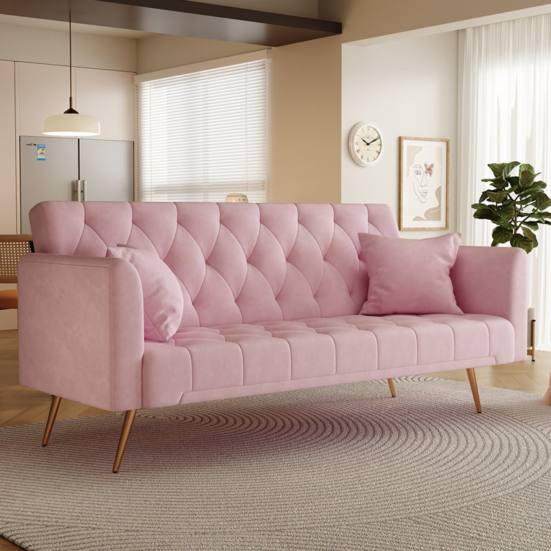 Jessika 71'' Velvet Sleeper,LuxuryConvertible Loveseat Sofa, Pink Velvet