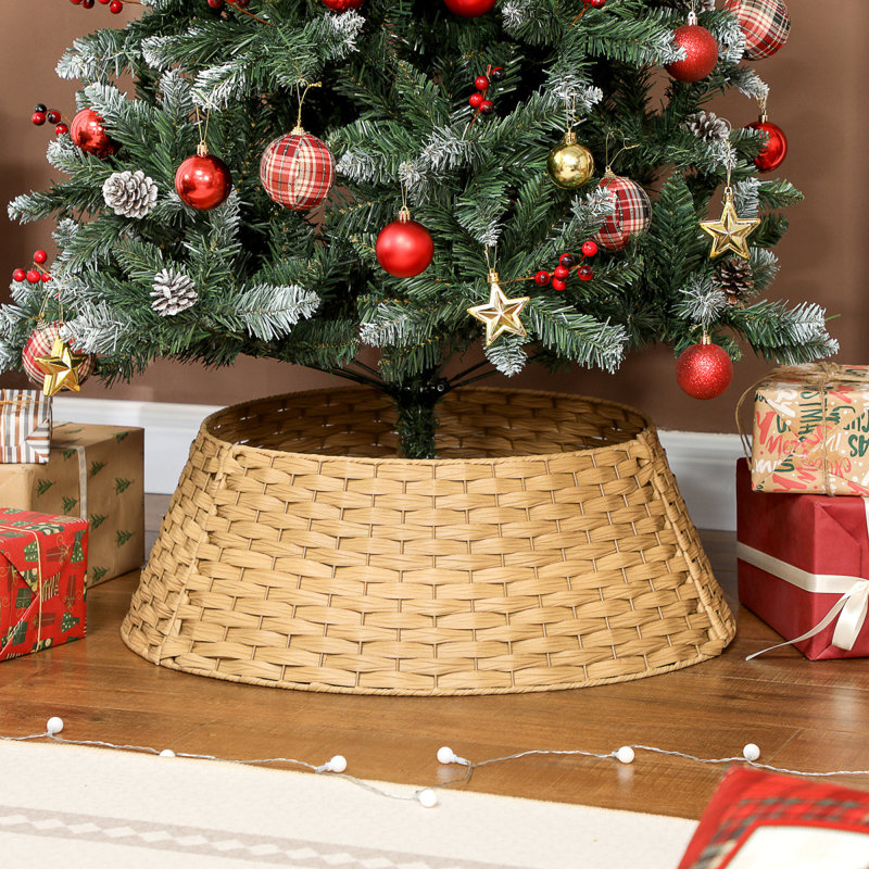 Jupe d'arbre de Noël rustique 2,25 pi, collier d'arbre de Noël tissé en plastique, naturel, Naturel