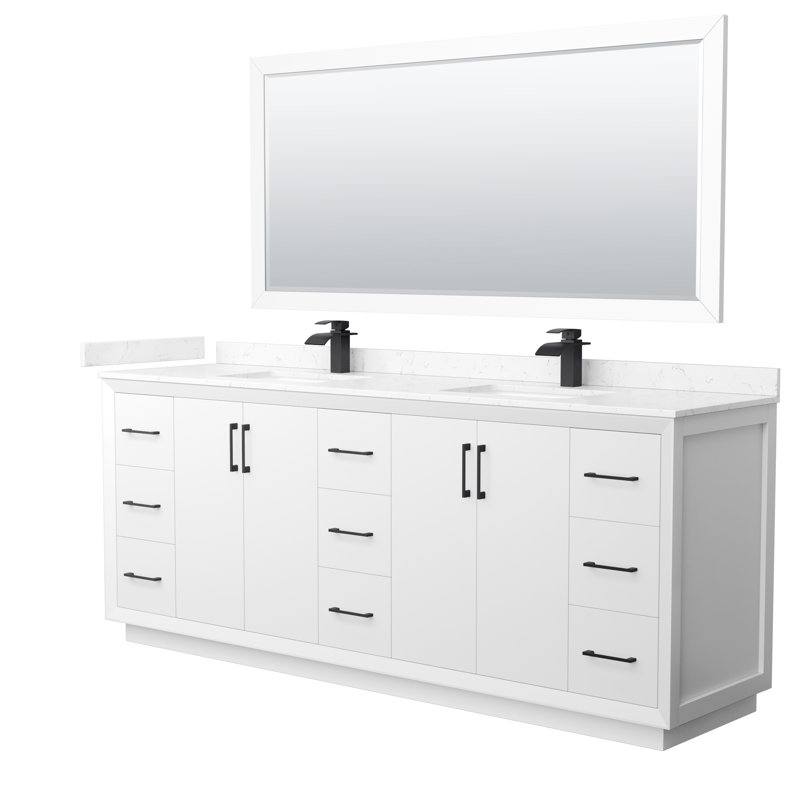 Ensemble de meuble-lavabo double 84 po avec miroir Strada, Noir, noir, noir, noir, Blanc, Blanc