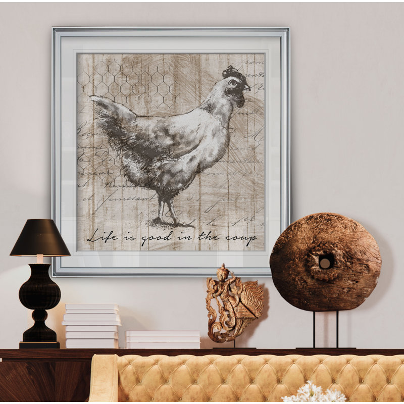 « farm poule », peinture, H 16 po x l 16 po x P 2 po, Cadre argenté