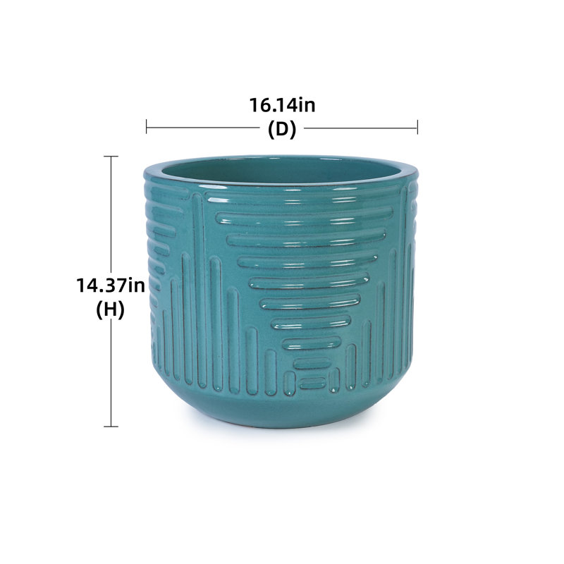 Pot à fleurs intérieur / extérieur en céramique moderne avec trou de drainage, Bleu