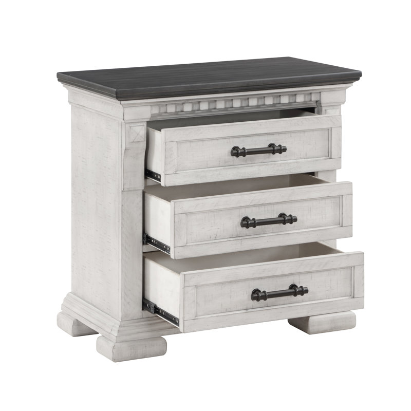 Table de chevet transitionnelle pour chambre antique - 3 tiroirs de rangement blancs pour armoire de style