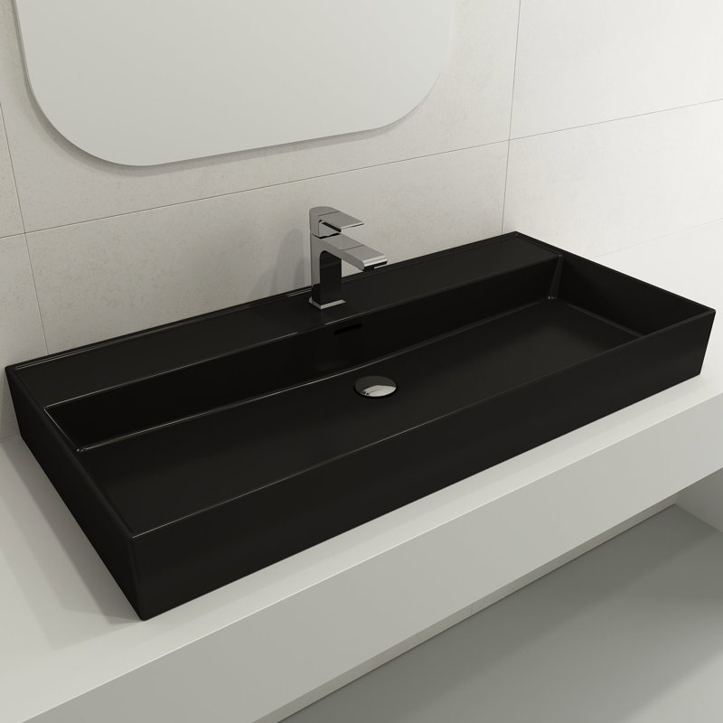 Milano Bathroom Sink, Matte Black, Matte Black