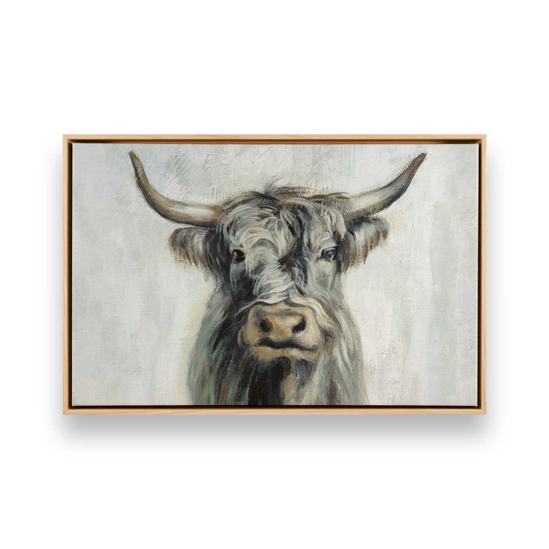 Serene Longhorn Portrait Canvas Print, American Maple Floater Framed, 8.75" H x 12.75" W x 1.75" D