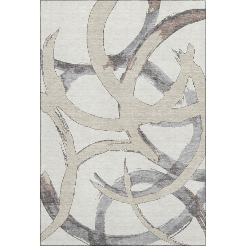 Premium Machine Washable Mayfield AMF1022 Circles Rug, Rectangle 3' x 5'