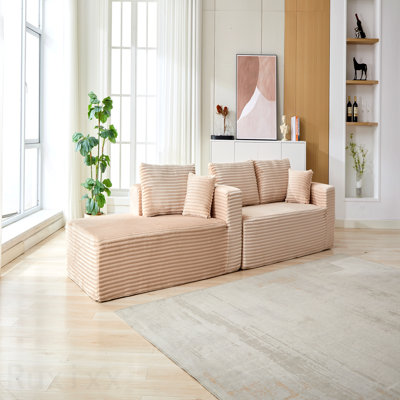 Canapé en forme de L parfait pour les petits appartements Canapé modulaire à compression avec méridienne confortable, canapé en forme de L sans siège avec assise profonde, canapé-lit modulaire minimaliste pour salon, salon, appartement, velours côtelé, beige