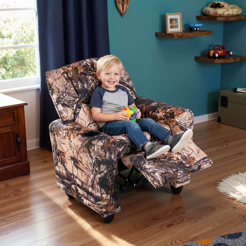 Kids Recliner with Cup Holder with Adjustable Backrest & Footrest Camouflage, Brown/Black Camouflage