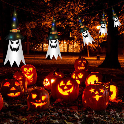 5-Piece Colorful LED Hanging Ghost Halloween Decorations