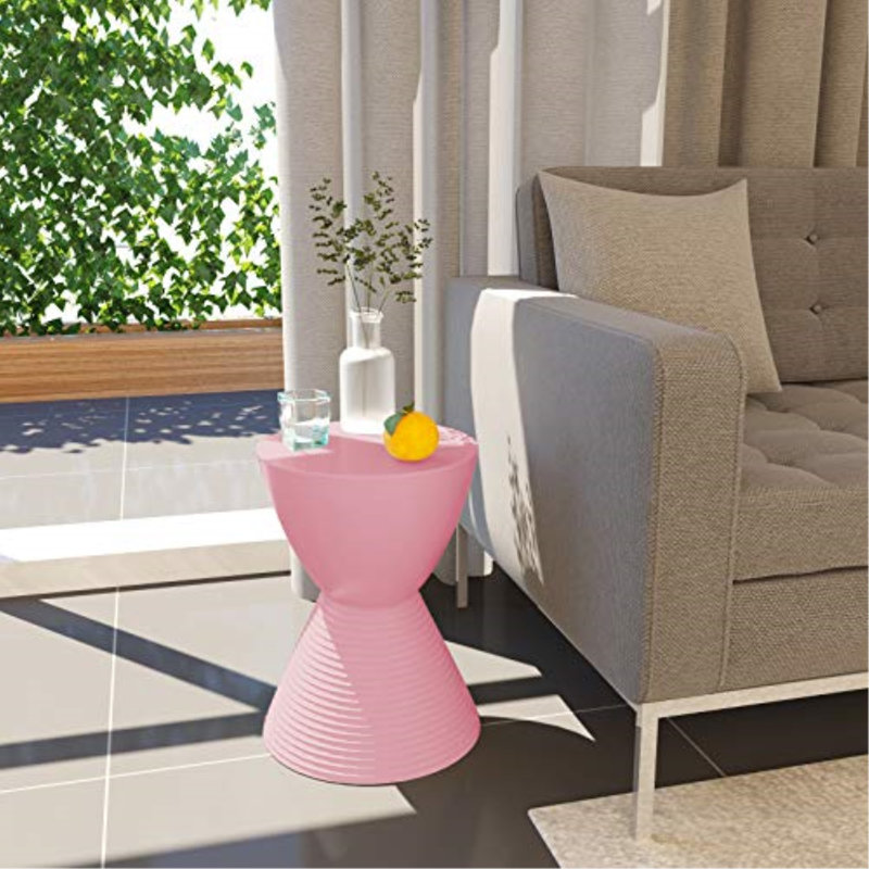 Pink Hourglass Ribbed Acrylic Side Table with Storage