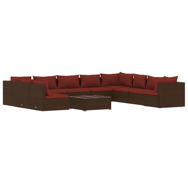 Ensemble de conversation modulaire 9 pièces, 3x coin + 7x milieu + table, Brun et rouge cannelle