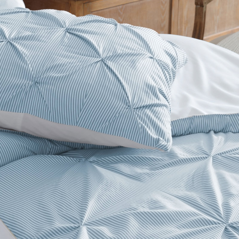 Swift Home Pintuck 3-Piece Microfiber Comforter Set - Solid Colors and Striped Designs - All-Seasonal, Durable, Easy Care