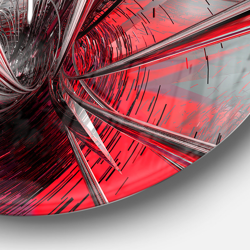 Art mural rond gris fractal et rouge foncé, H 23 po x l 23 po
