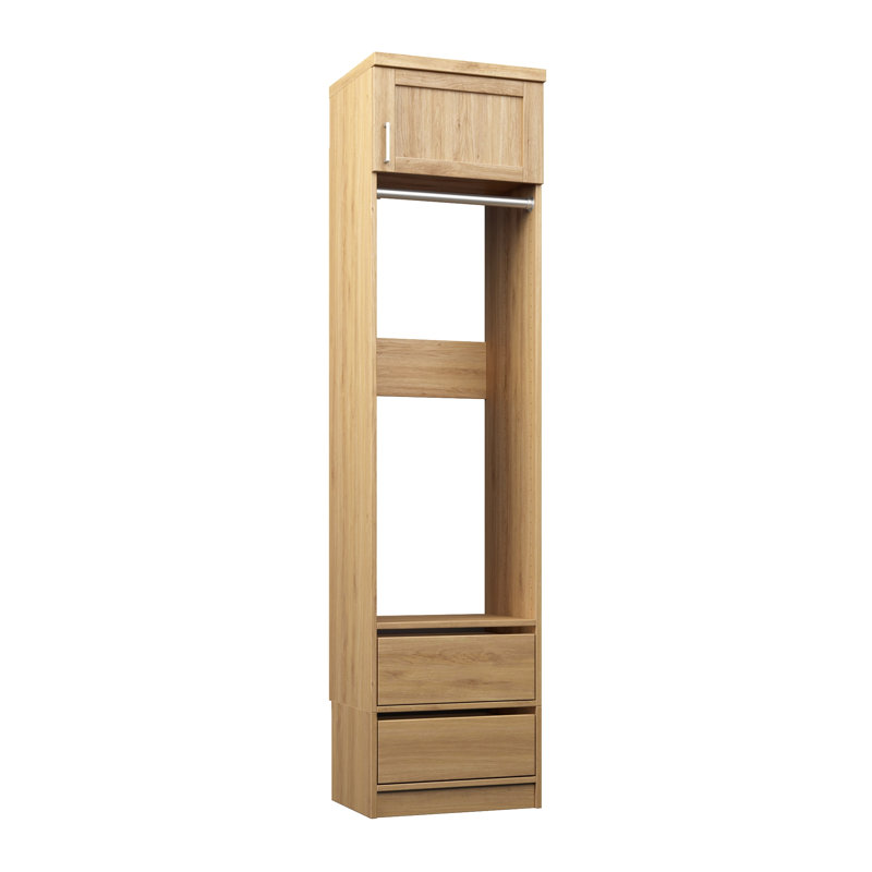 Natural Oak 19.5" Floor-Mounted Closet Section with Shaker Doors, 1 Clothing Rod, 1 Shelf & 2 Reveal Drawers, 19.5