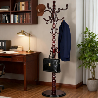 Free Standing Coat Rack With Disc Base, Solid Wood Coat Hanger Stand With 18 Hooks And 3 Adjustable Heights For Entryway, Bedroom, Hallway, Office