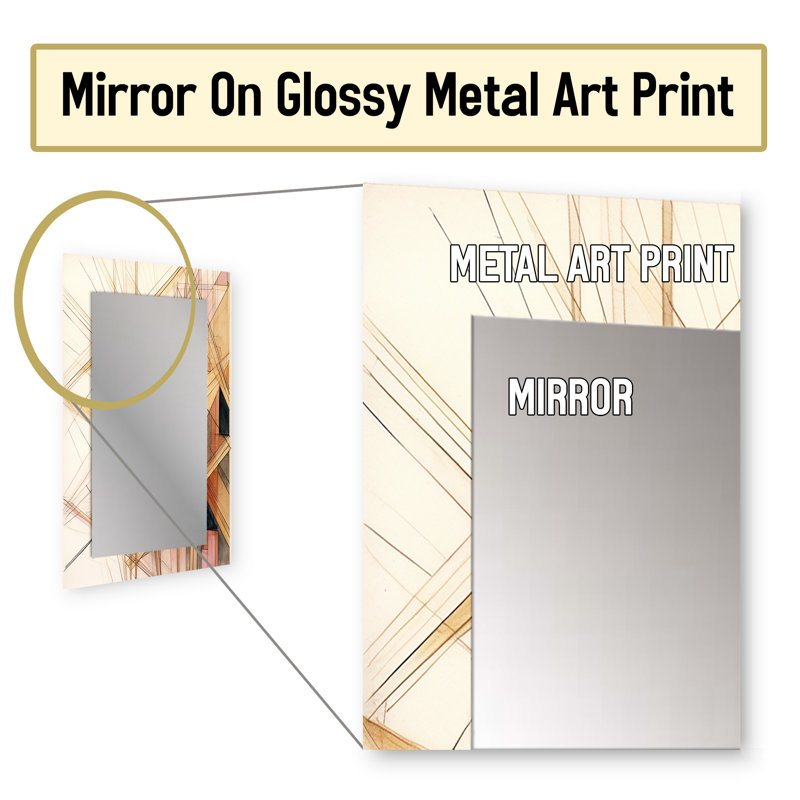 Minimalist Gold and Beige - Abstract Shapes Unique Wall Mirror, Gold Mirror, Printed Metal Art, 32" x 24"