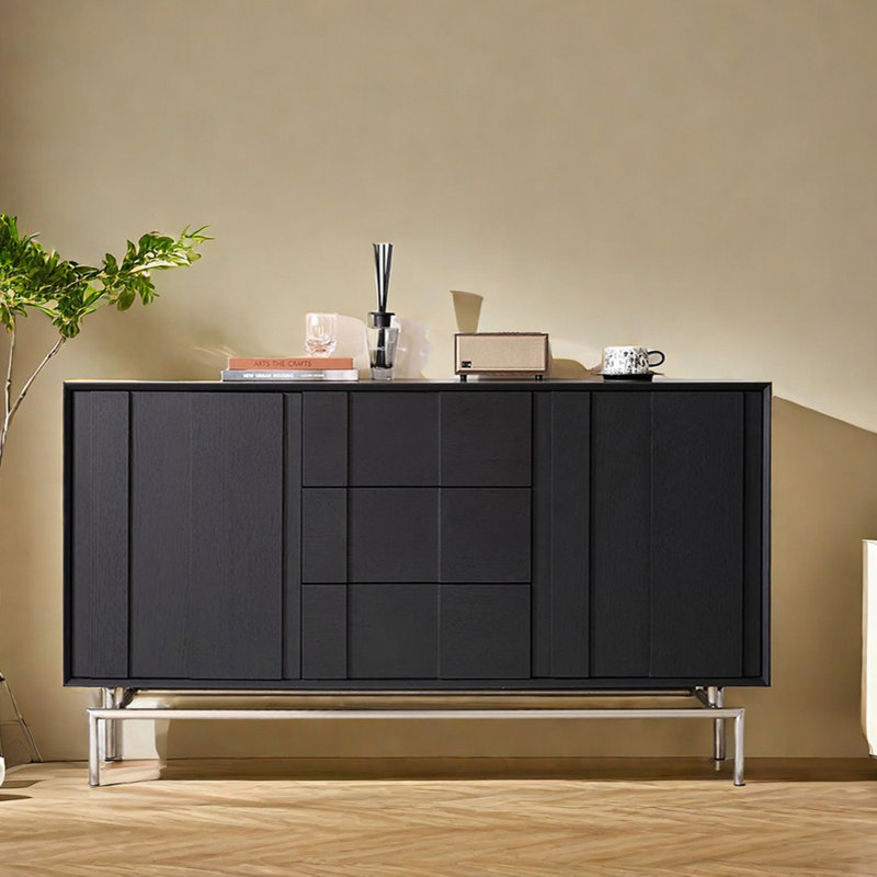 Buffet pratique de qualité supérieure, Noir / argent, H 33,1 po x l 47,2 po x P 15,7 po