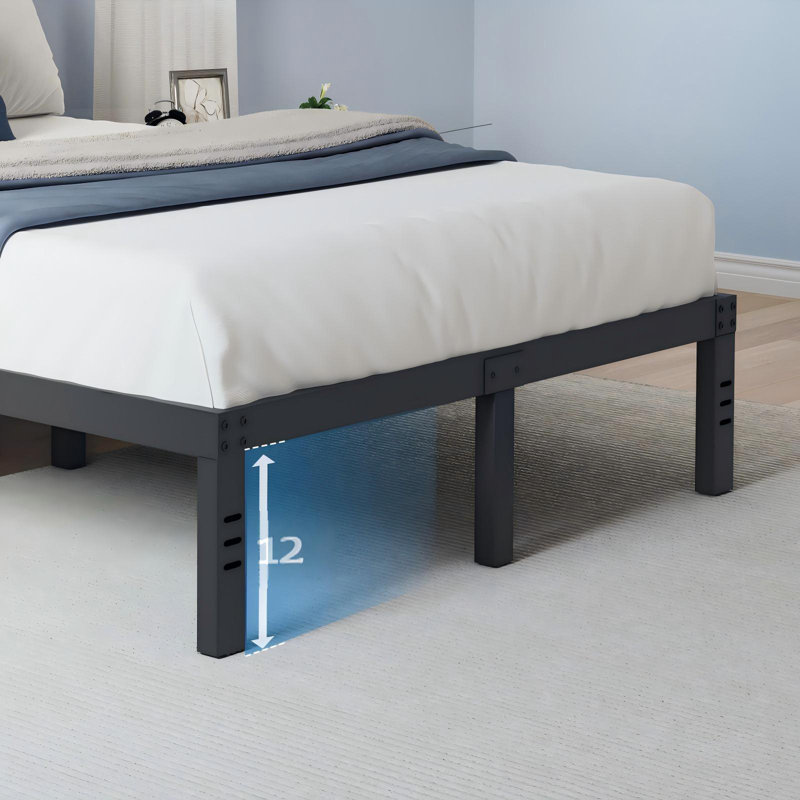 Base de lit plateforme en métal avec support de lattes en acier robuste, aucun sommier requis, Lit double, Noir, 12"