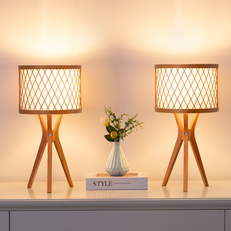 Lampe de table en bois massif 17,7 po