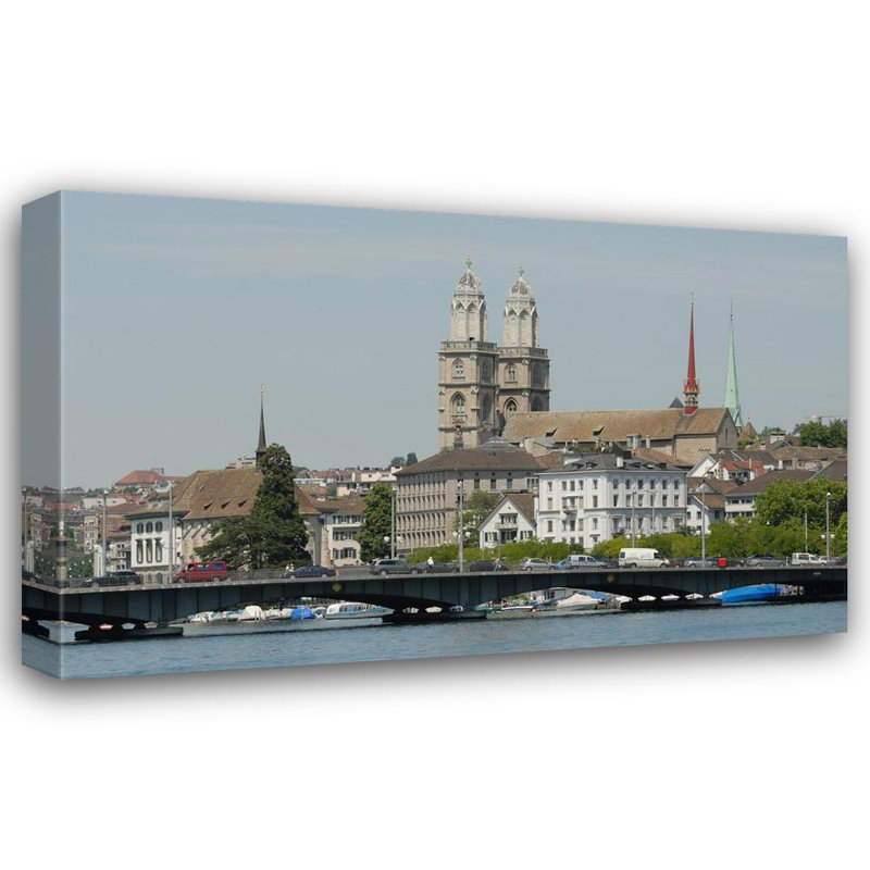 Pont quai et Gross munster, lac de Zurich, H 15 po x l 24 po