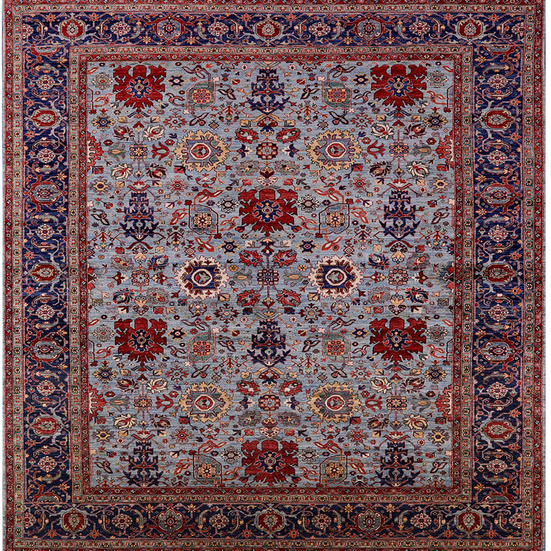 Tapis oriental bleu, Carré 7 pi