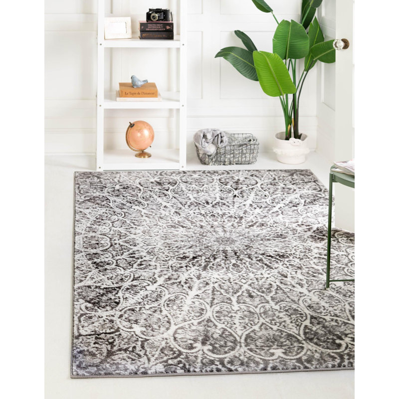 Tapis gris foncé / ivoire Affleck, Rectangle 7 pi 1 po x 10 pi