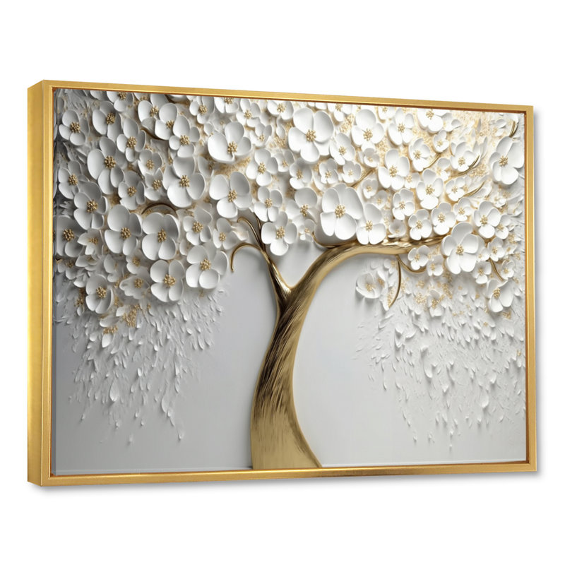 Orchidée blanche jardin de branches V - impression d'art mural floral - non texturé, H 12 po x l 20 po, Doré