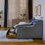 Canapé-lit simple rembourré avec trois lumières à DEL, une tête de lit réglable avec rangement, deux tiroirs de rangement et une charge sans fil, cadre de canapé-lit rembourré en lin, gris-600948214