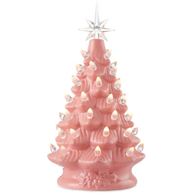 Hand Painted Ceramic Christmas Tree, Pre-Lit Tree with Star