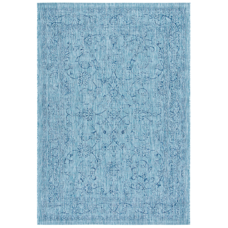 Tapis oriental d'intérieur / extérieur Courtyard Performance, Rectangle 2 pi 7 po x 5 pi, Aqua/Navy
