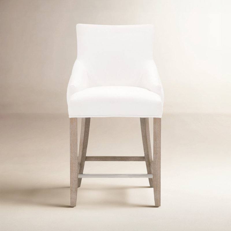Tabouret de bar et de comptoir Tennyson, Tabouret de comptoir (siège d'une hauteur de 26 p, Blanc / beige