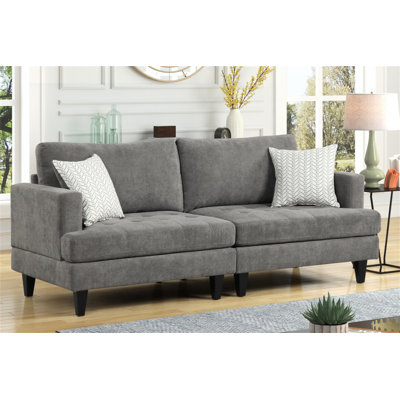 Capri 80"W Gray Chenille Sofa With Throw Pillows