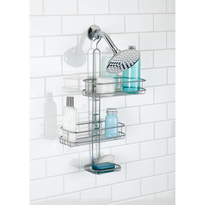 Silver Adjustable Metal Shower Caddy with Suction Mount