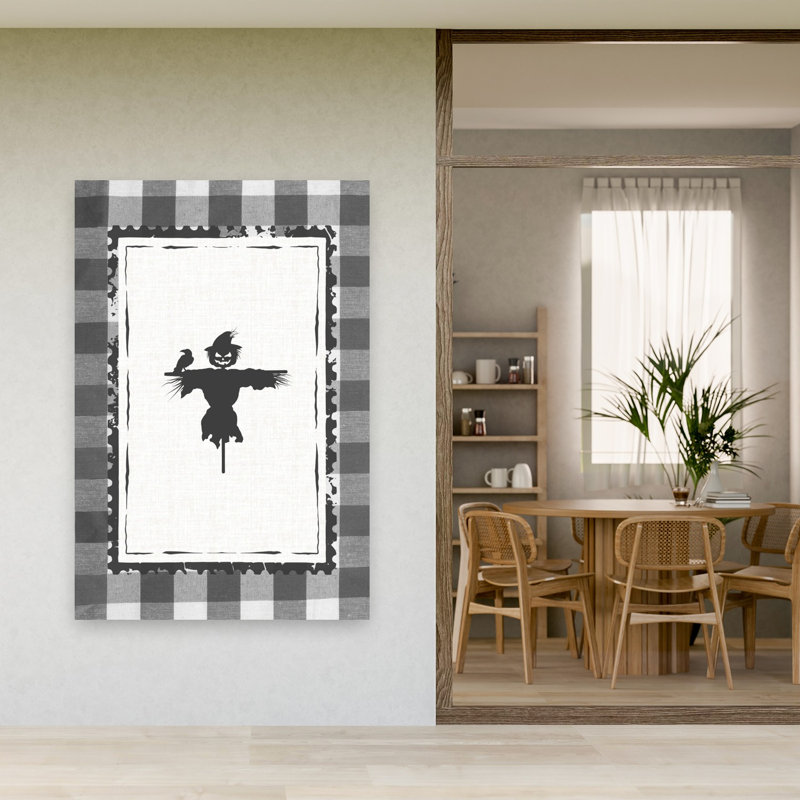 Épouvantail d'Halloween, corbeau, style rustique contemporain, oiseau, affiche murale d'automne, H 60 po x l 40 po