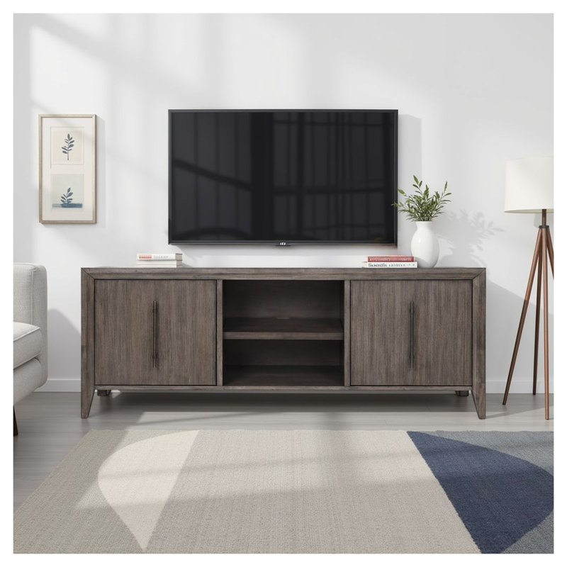 Console de meuble télé Avana de 72 po, aucun assemblage requis, finition grège fumée