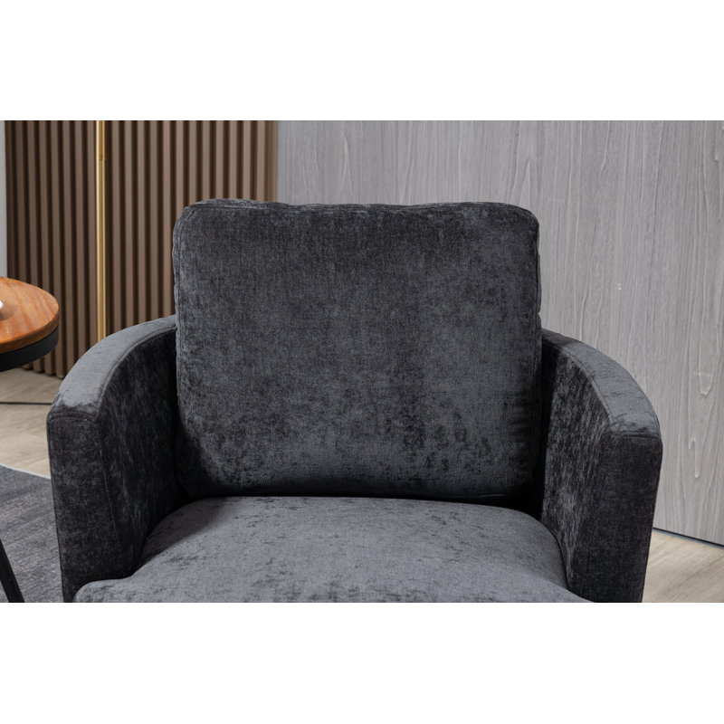 Zarren Upholstered Slipcovered Swivel Barrel Chair, Black Chenille