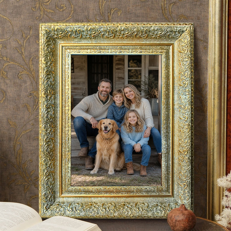 Cadre photo mural 8 pièces x 8 po or antique 8 po pour étagère de chambre à coucher, Or antique, 1, 8 po x 10 po
