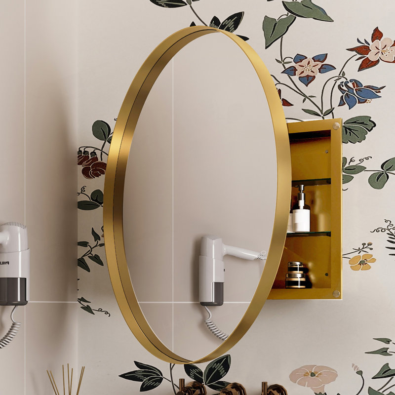 Armoire à pharmacie ronde avec cadre en métal 31,5 pouces avec miroir et tablettes réglables pour le rangement dans la salle de bain