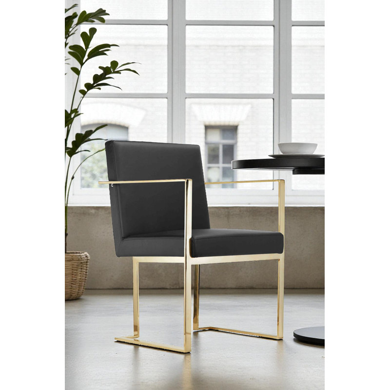 Dexter 18.5'' H Faux Leather Upholstered Armchair, Black Faux Leather, Gold