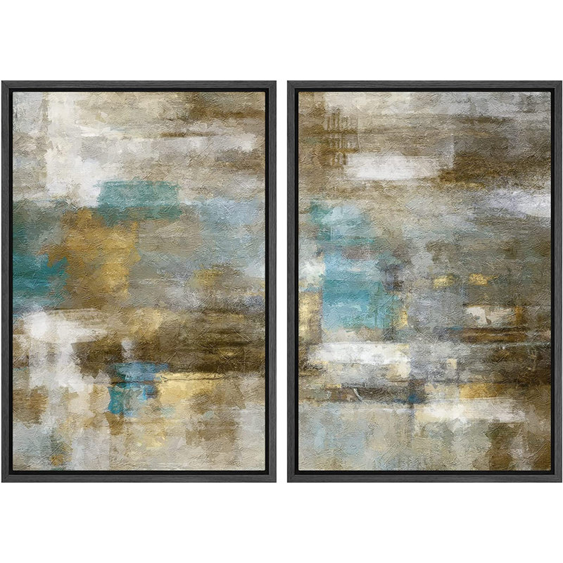 «Grunge Abstract Paint Effect Mid-Century Modern Teal Brown Stroke», reproduction sur toile 2 pièces