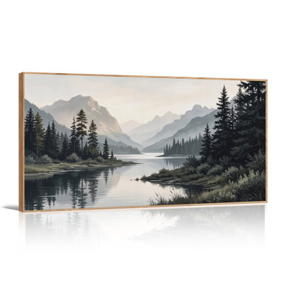 «Misty Mountain Lake and Pine Forest», art mural sur toile