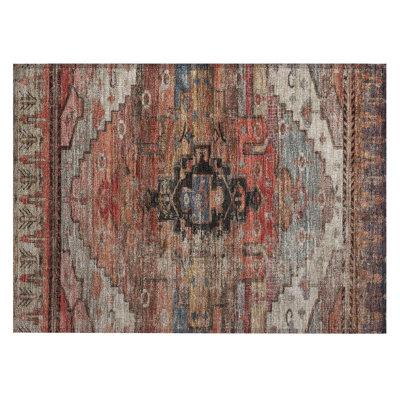 Machine Washable Indoor/Outdoor Xhevrie Paprika Rug