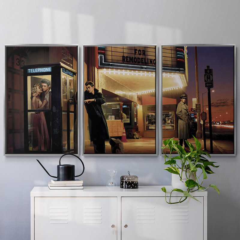 Midnight Matinee - 3 pièces, reproduction encadrée sur toile, Encadrement argenté, H 36 po x l 75 po x P 2 po