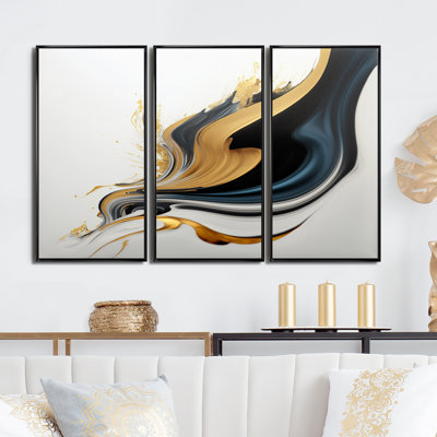 Doneworth " Black, White And Gold Liquid Art III " 3 - Pieces