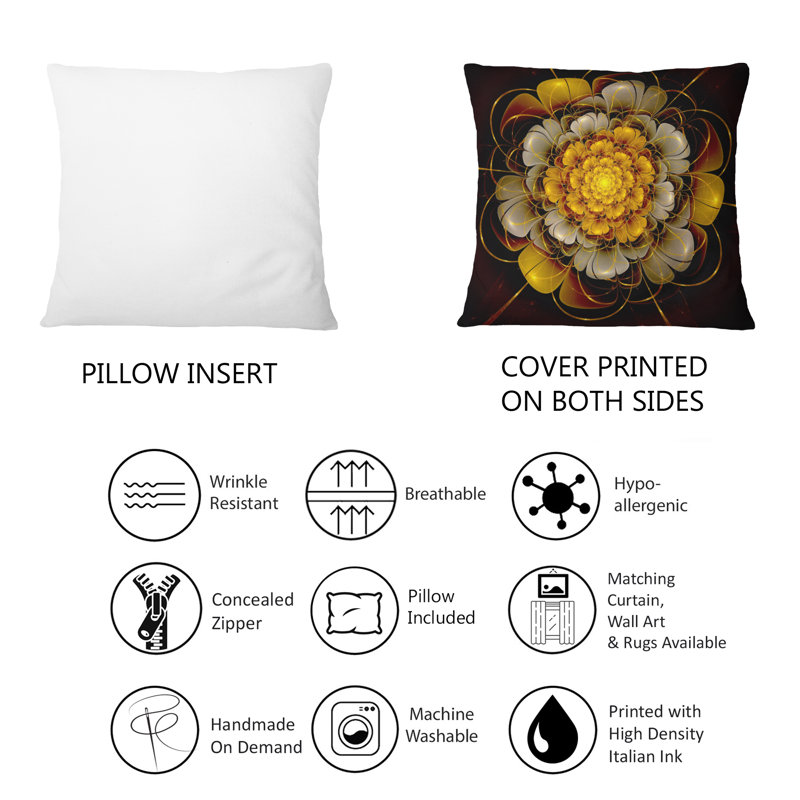 Coussin décoratif jaune à motif floral moderne