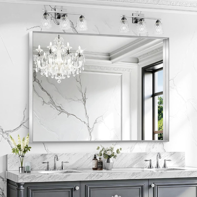 Miroir de salle de bain Silver, Argent argent, 48 po x 24 po, Coin arrondi