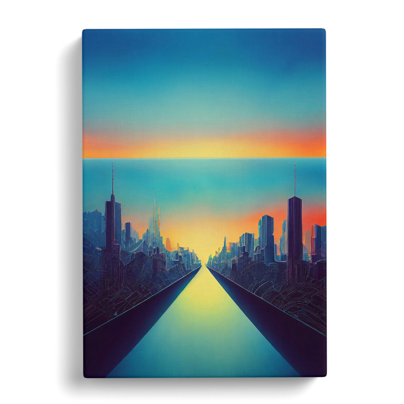 River Through A City Skyline - Wrapped Canvas, 60cm H x 40cm W x 3cm D