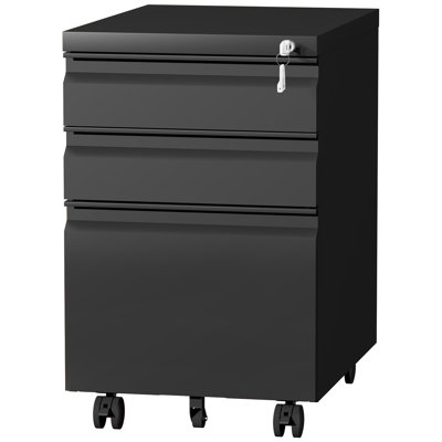 3 Drawer File Cabinet On Wheels,25.6" H Black Filing Cabinet With Lock,under Desk Metal File Cabinet For Home Office Organizer Letters/legal/a4(fully Assembled)