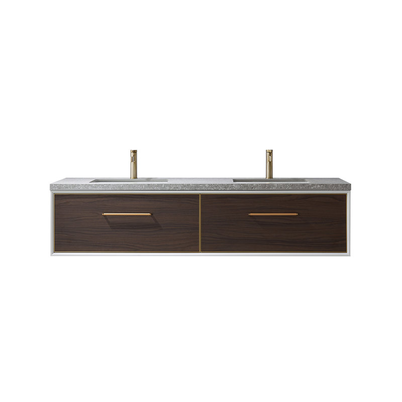 Ensemble de meuble-lavabo double 72 ", Noyer foncé, Or mat